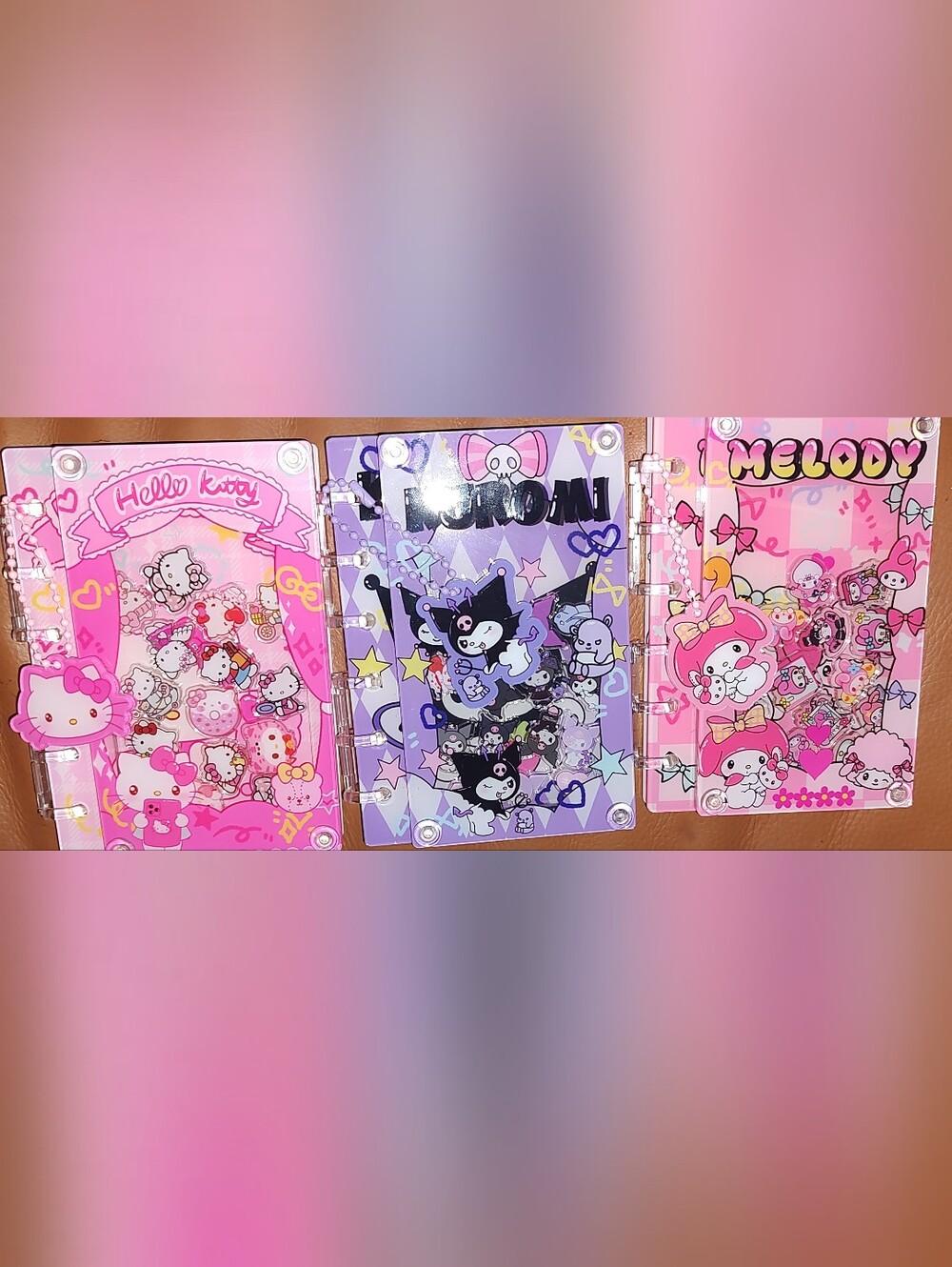 New! 3 Sanrio Family Character A7 Acrylic Shaker Notebooks With Paper Bundle Set
